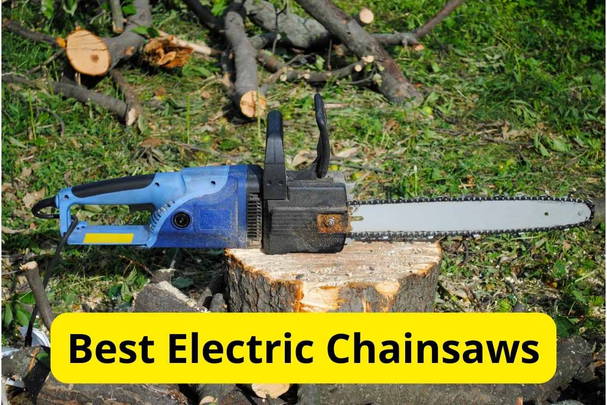 chainsaw on a wooden trunk with text overlay on it
