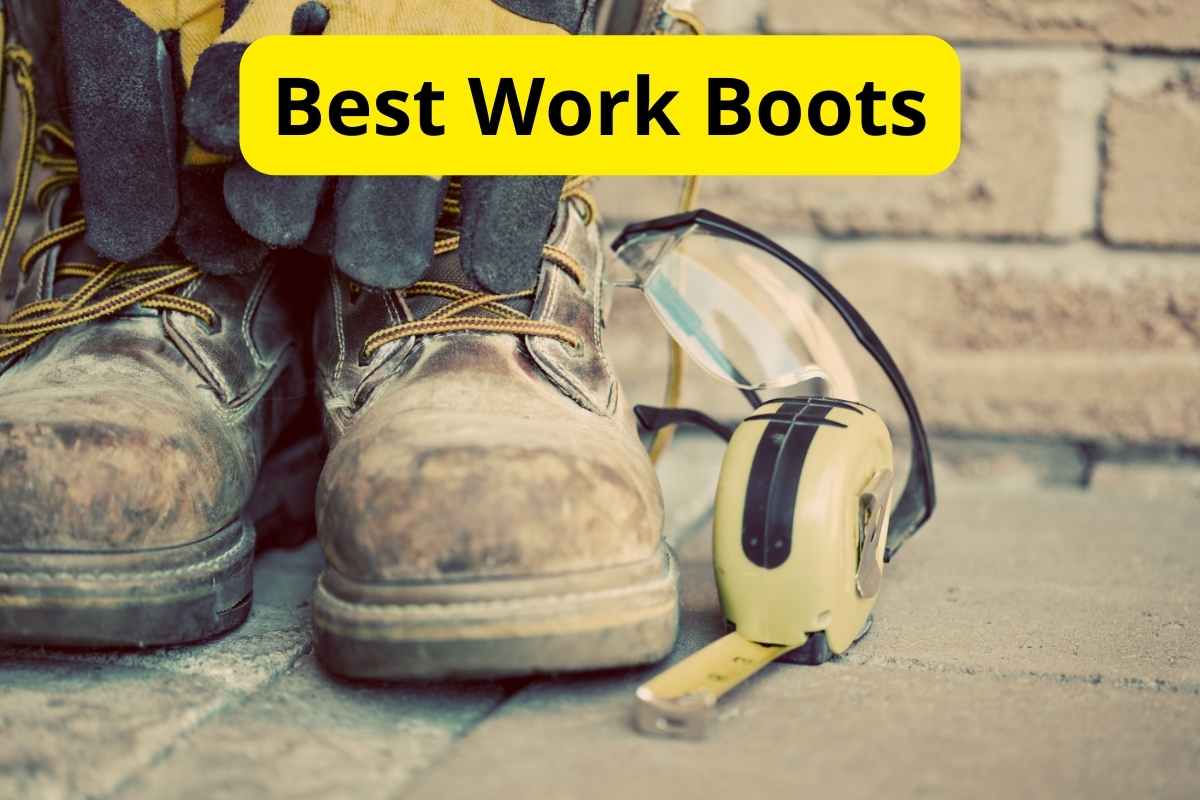 work boots on a surface with text overlay on it