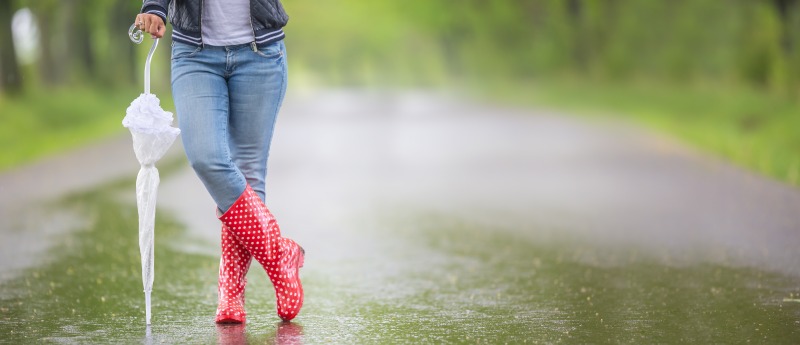 Female's lower part of body in boots while raining