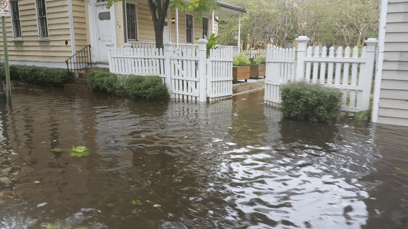 A home is surrounded by flood water in Charleston, South Carolina, after Hurricane Matthew.