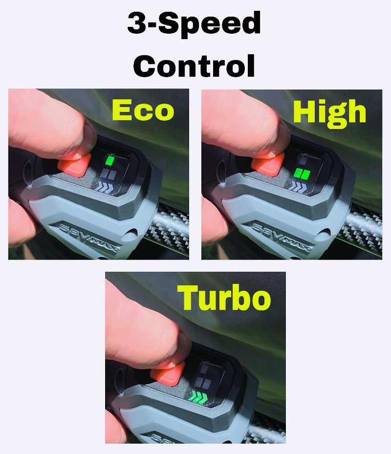 closeup of enhulk string trimmer showing speed control buttons