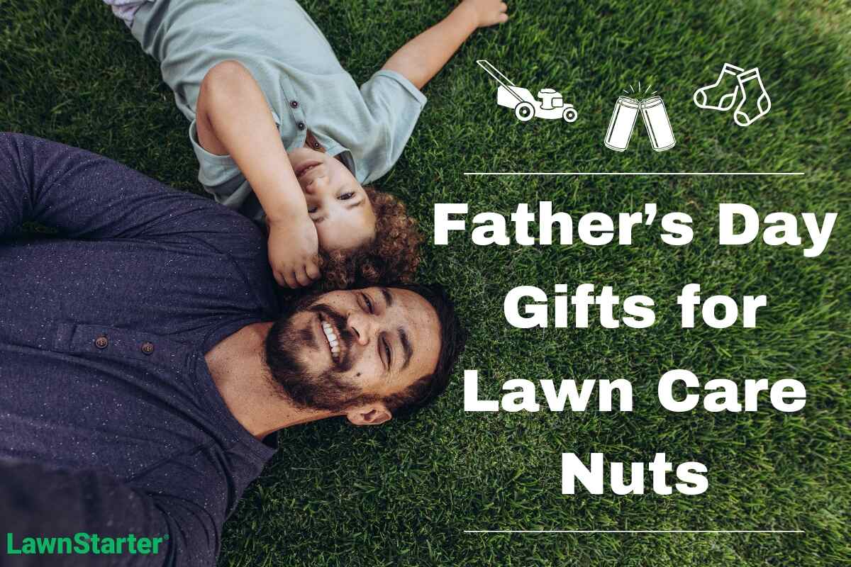 Father and son laying on grass. "Fathers Day Gifts for Lawn Care Nuts"