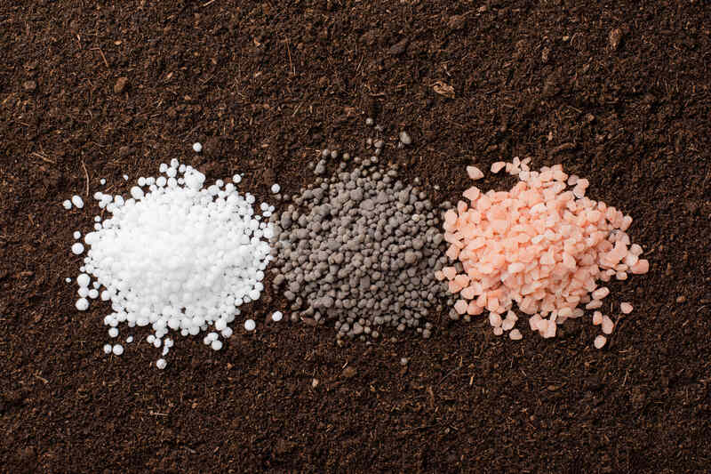 nitrogen, phoshporous and potassium fertilizers on the ground