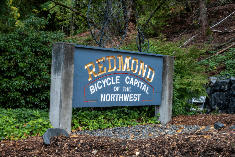 Sign reading “Redmond Bicycle Capital of the Northwest”