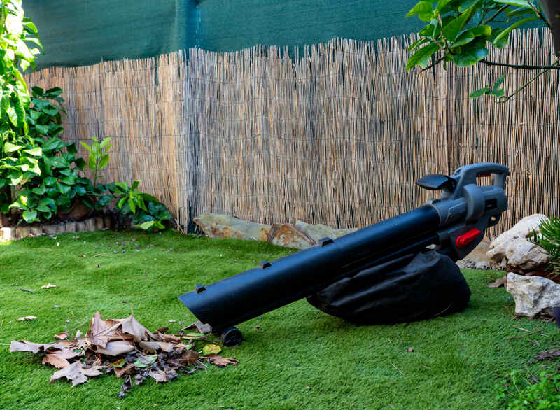 leaf blower in a yard