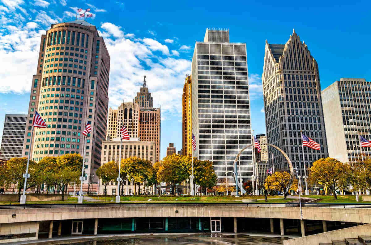 Downtown Detroit skyline from Hart Plaza - Michigan, United States